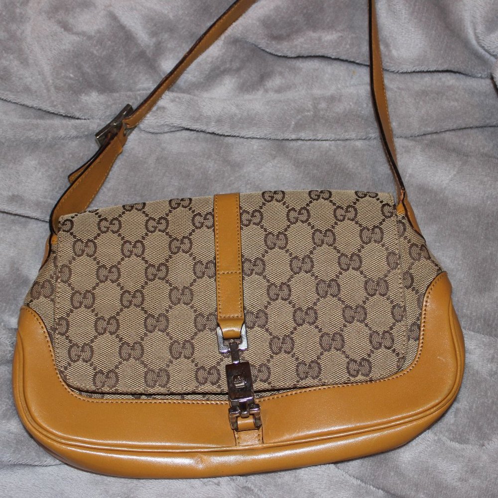 Gucci monogram tan baguette